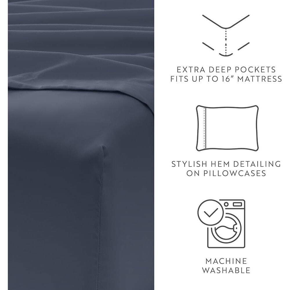 LINENS & HUTCH 6-Piece Essential Sheet Set - California King, Stone Grey - Picture 6 of 6